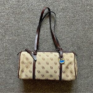 Vintage Dooney & Bourke Canvas Barrel Duffle Roll Shoulder Bag Signature DB Logo